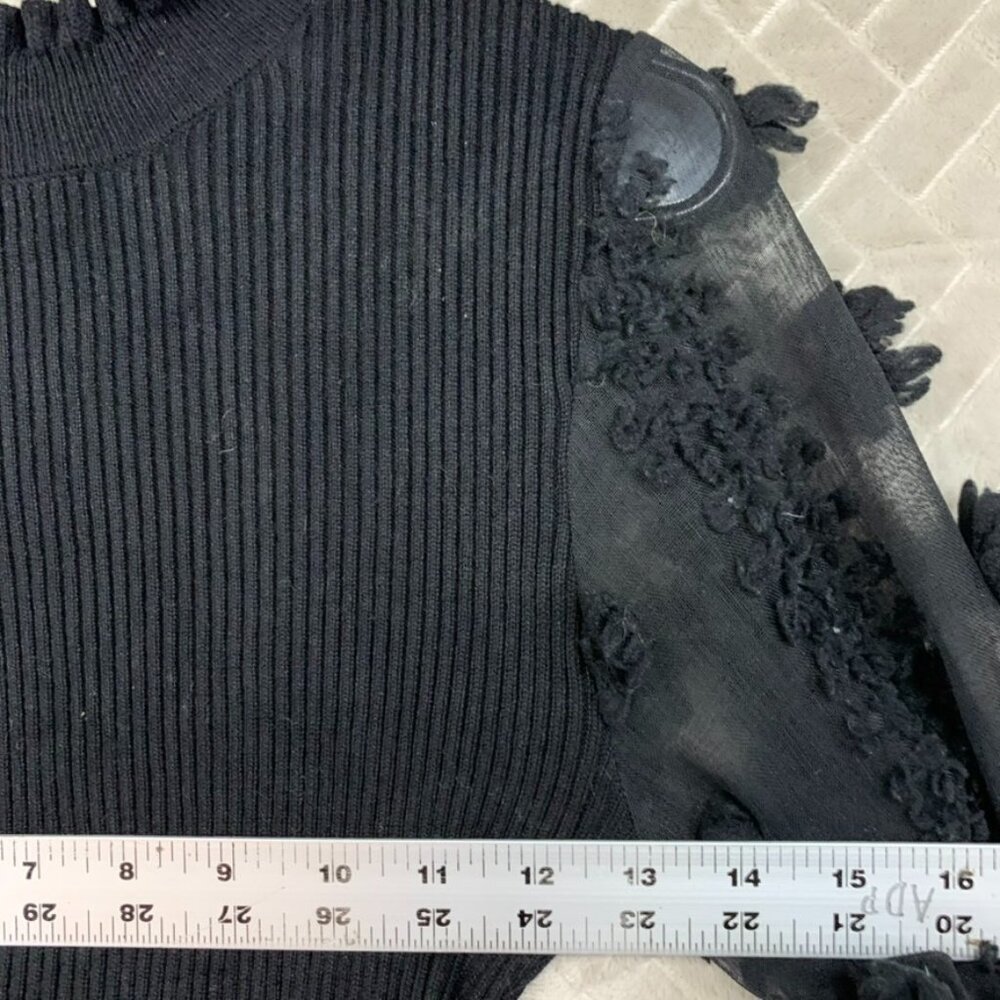 Almost Famous Womens S Sweater Black Ribbed Sheer Long Puff Sleeve Cabin Cottage - Picture 8 of 16